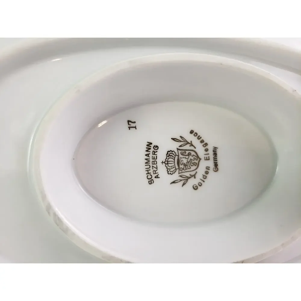 Schumann Arzberg Golden Elegance Germany Gravy Boat Attached Underplate White